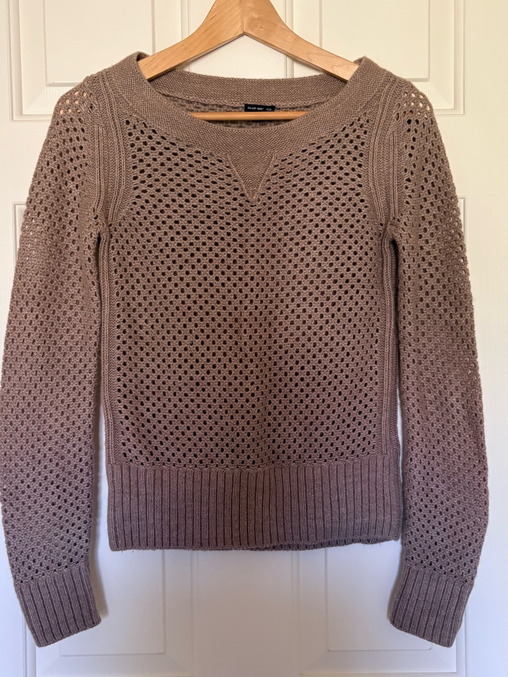 Club Monaco Open-Knit Taupe Crewneck Sweater